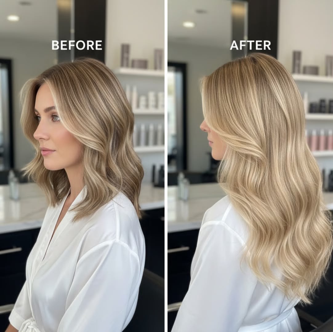 Before and after luxury hair extension transformation